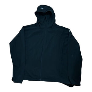 Under Armour Jacket Mens Large Black Hooded Full Zip Softshell Windbreaker